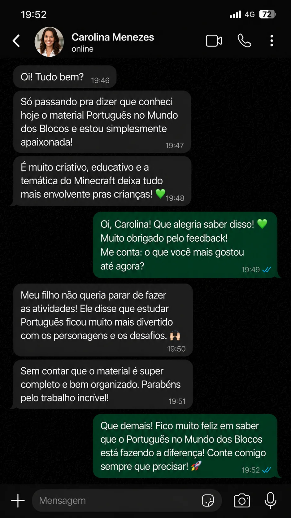 Depoimento de Carolina Menezes